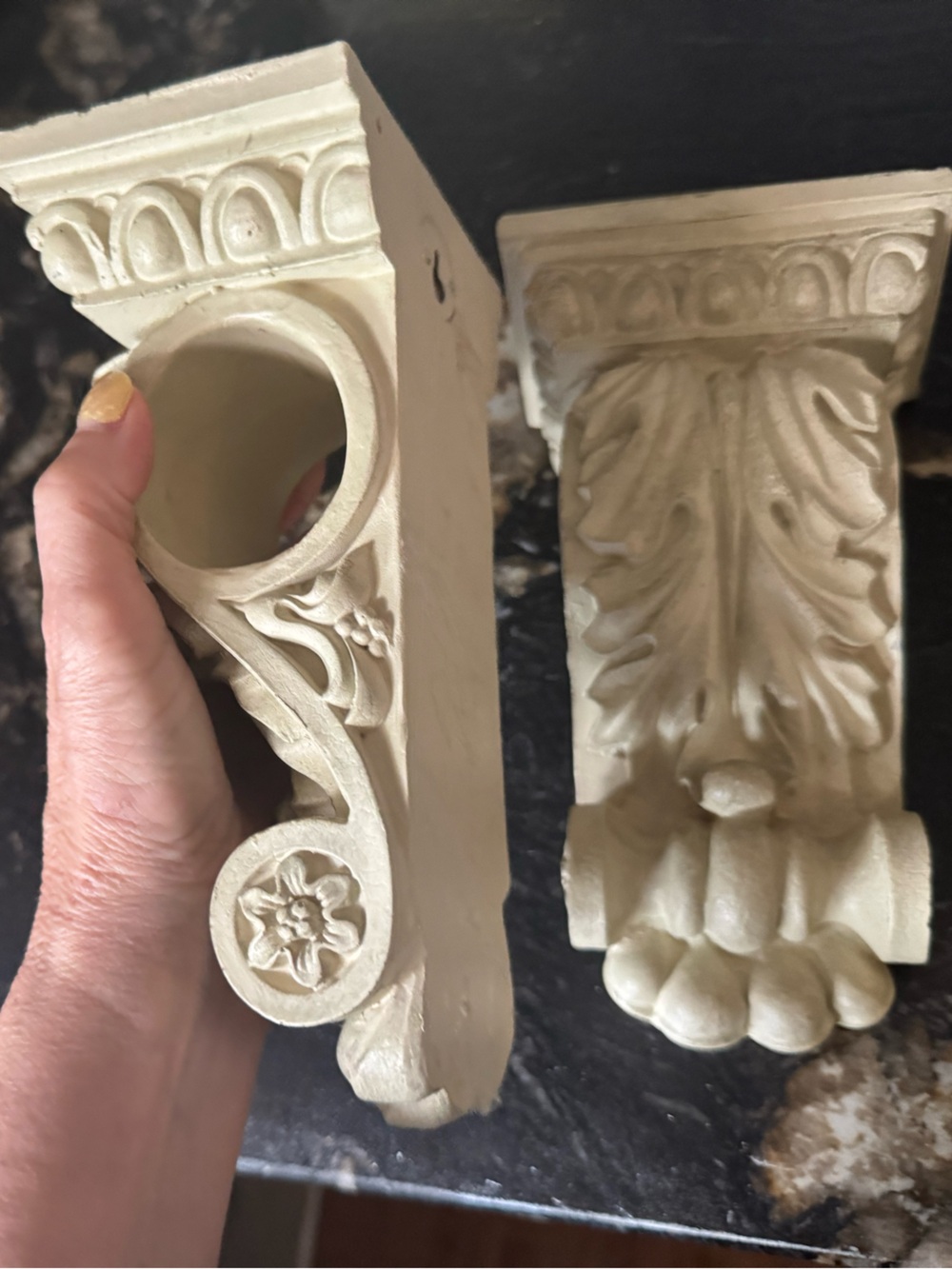 ivory-colored brackets vintage curtain rod holders corbel